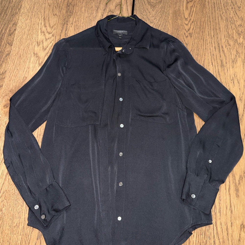 J. Crew Black Satin/Silk Blouse